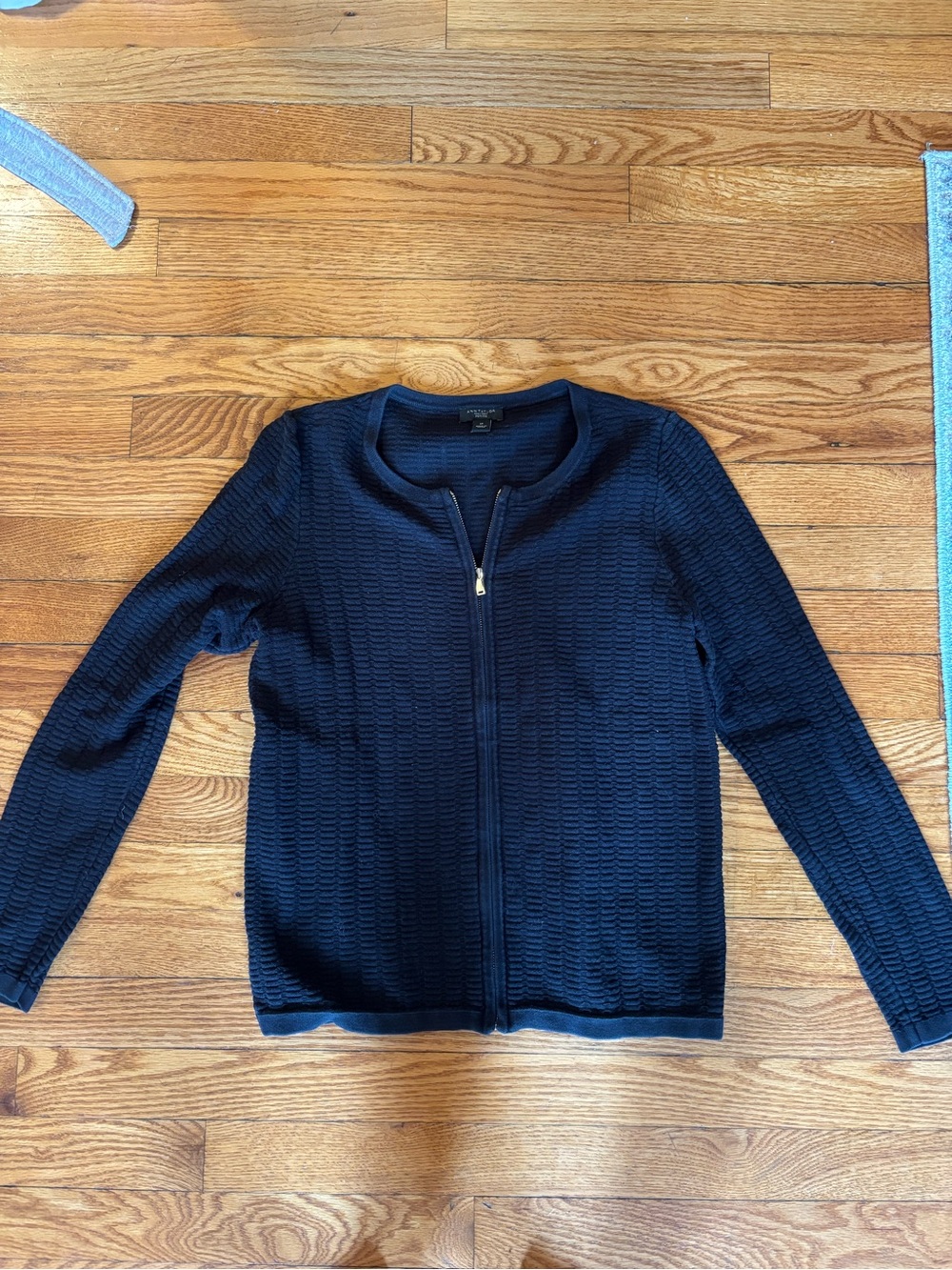 Ann Taylor Black Zip-Front Textured Cardigan